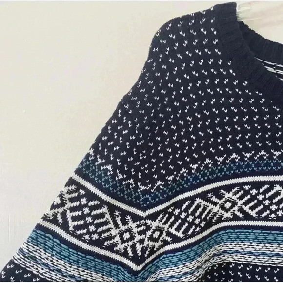 Merona Blue Nordic Size XL Navy Aqua and Cream Long Sleeve Sweater Men - Picture 4 of 6